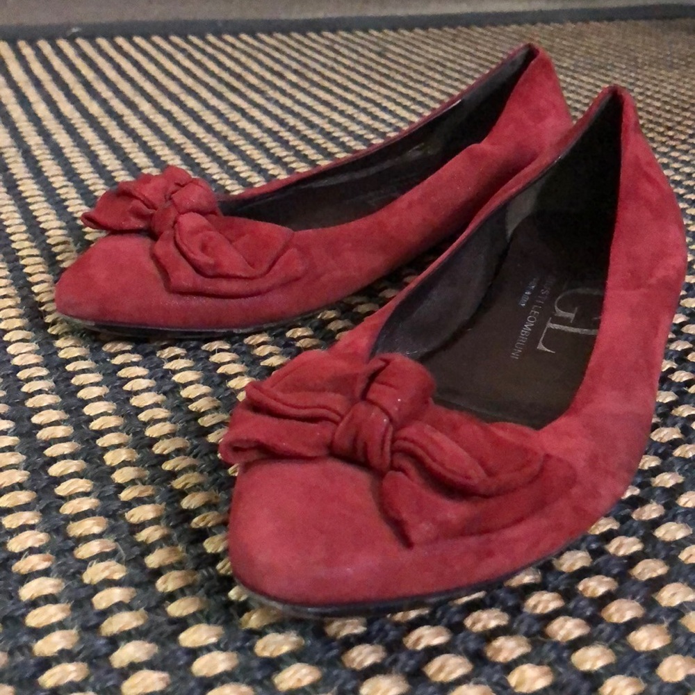 AGL Red Shimmering Suede Flats